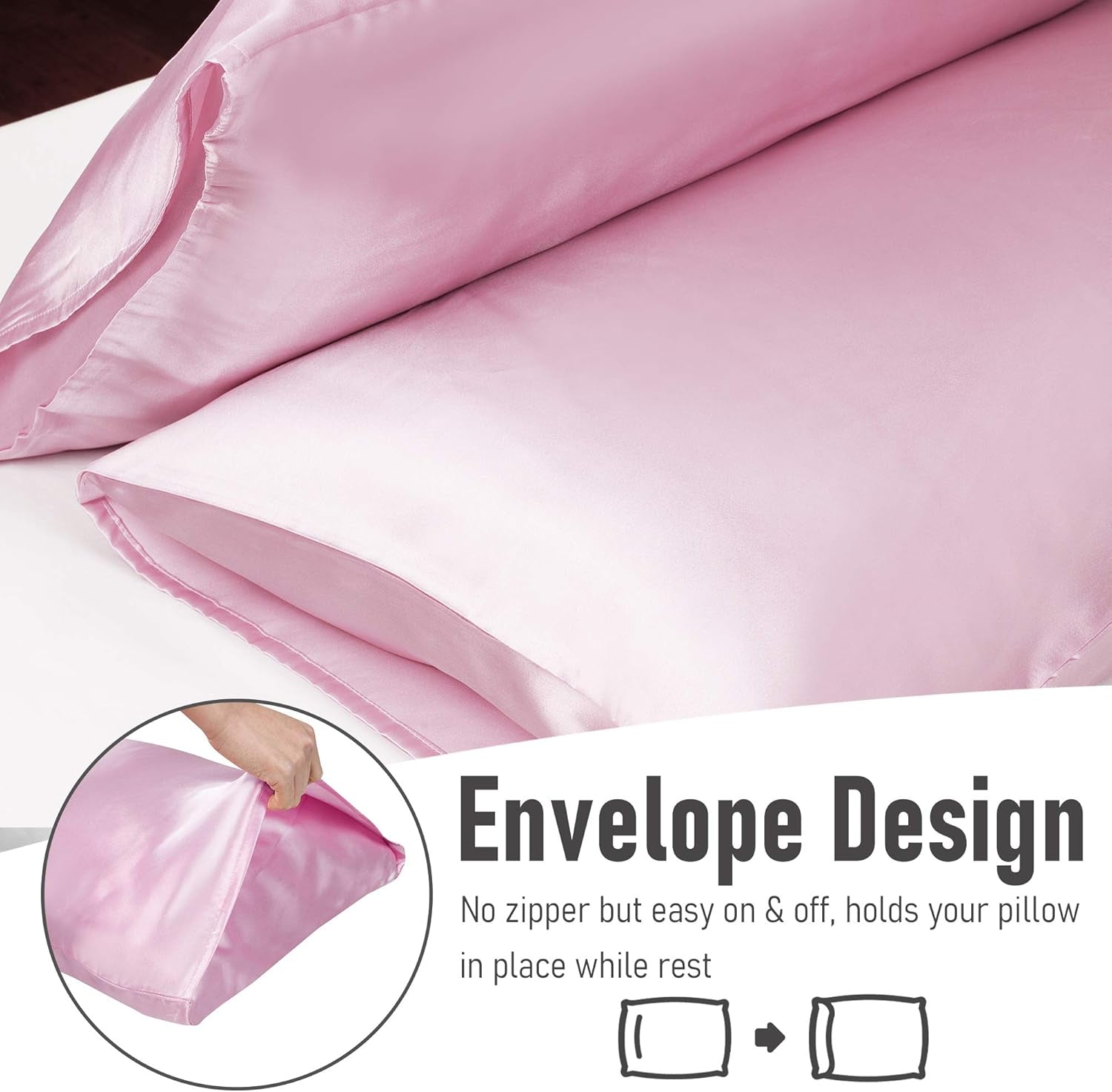 Satin Pillowcase Set for Hair and Skin Care – Cooling, Hypoallergenic, Anti-Frizz, and Wrinkle-Free – Soft and Luxurious Pillowcases with Envelope Closure – King Size 20x36, 2-Pack, Gift-Ready