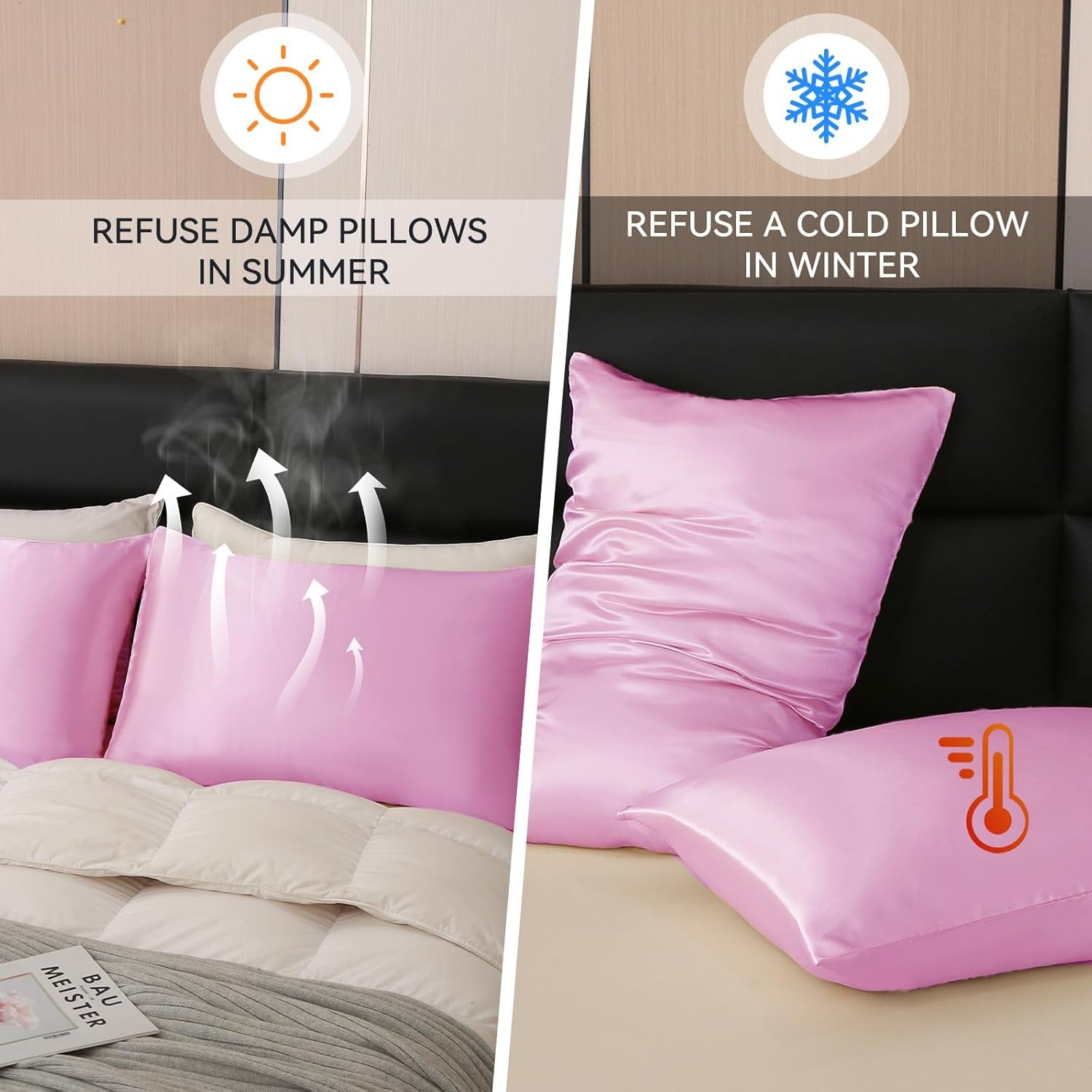 Satin Pillowcase Set for Hair and Skin Care – Cooling, Hypoallergenic, Anti-Frizz, and Wrinkle-Free – Soft and Luxurious Pillowcases with Envelope Closure – King Size 20x36, 2-Pack, Gift-Ready