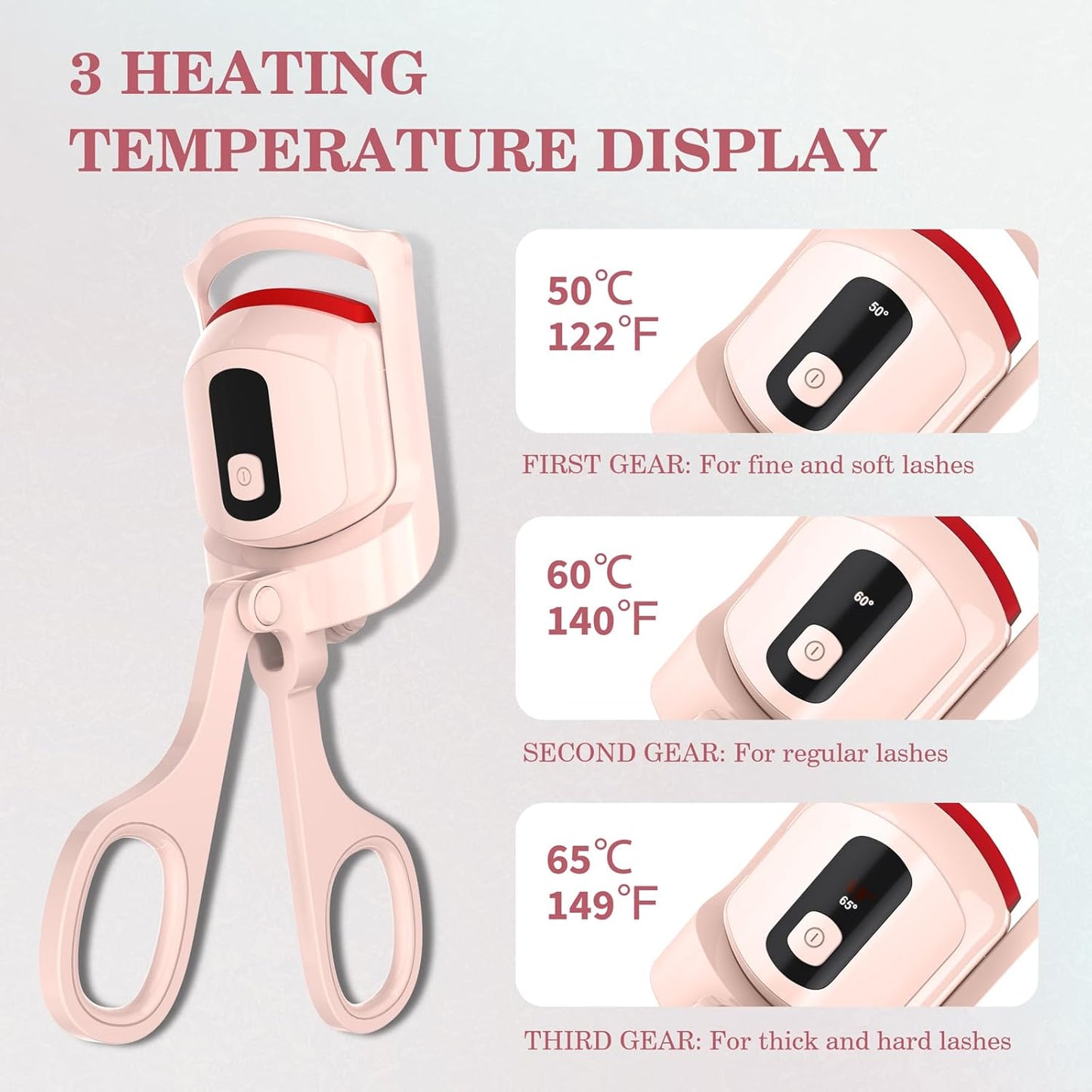 Heated Eyelash Curler with Temperature Display, Rechargeable Electric Curler Featuring 3 Heating Modes and Included Separator Tool and Brush for Effortlessly Beautiful Lashes (Pink)