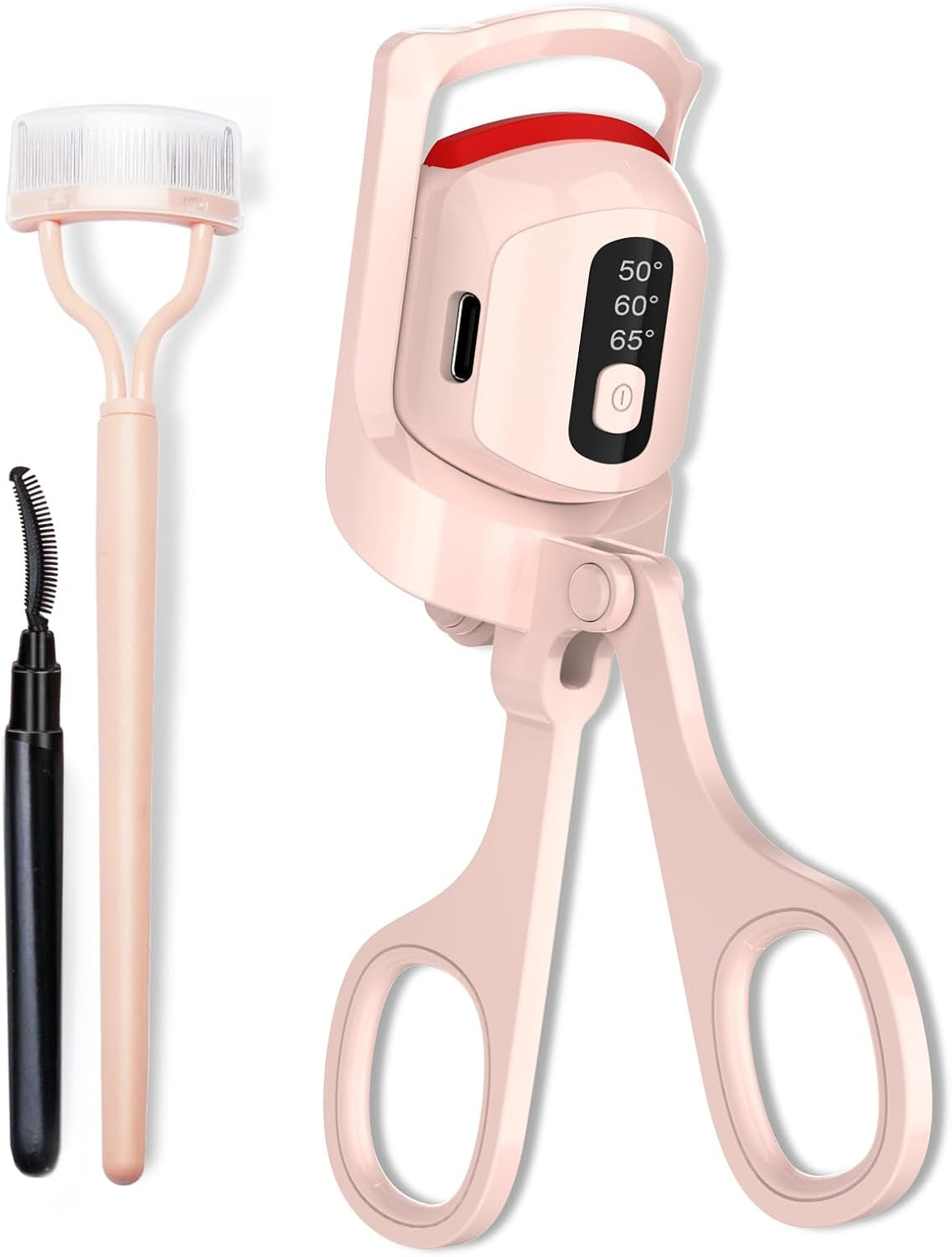 Heated Eyelash Curler with Temperature Display, Rechargeable Electric Curler Featuring 3 Heating Modes and Included Separator Tool and Brush for Effortlessly Beautiful Lashes (Pink)