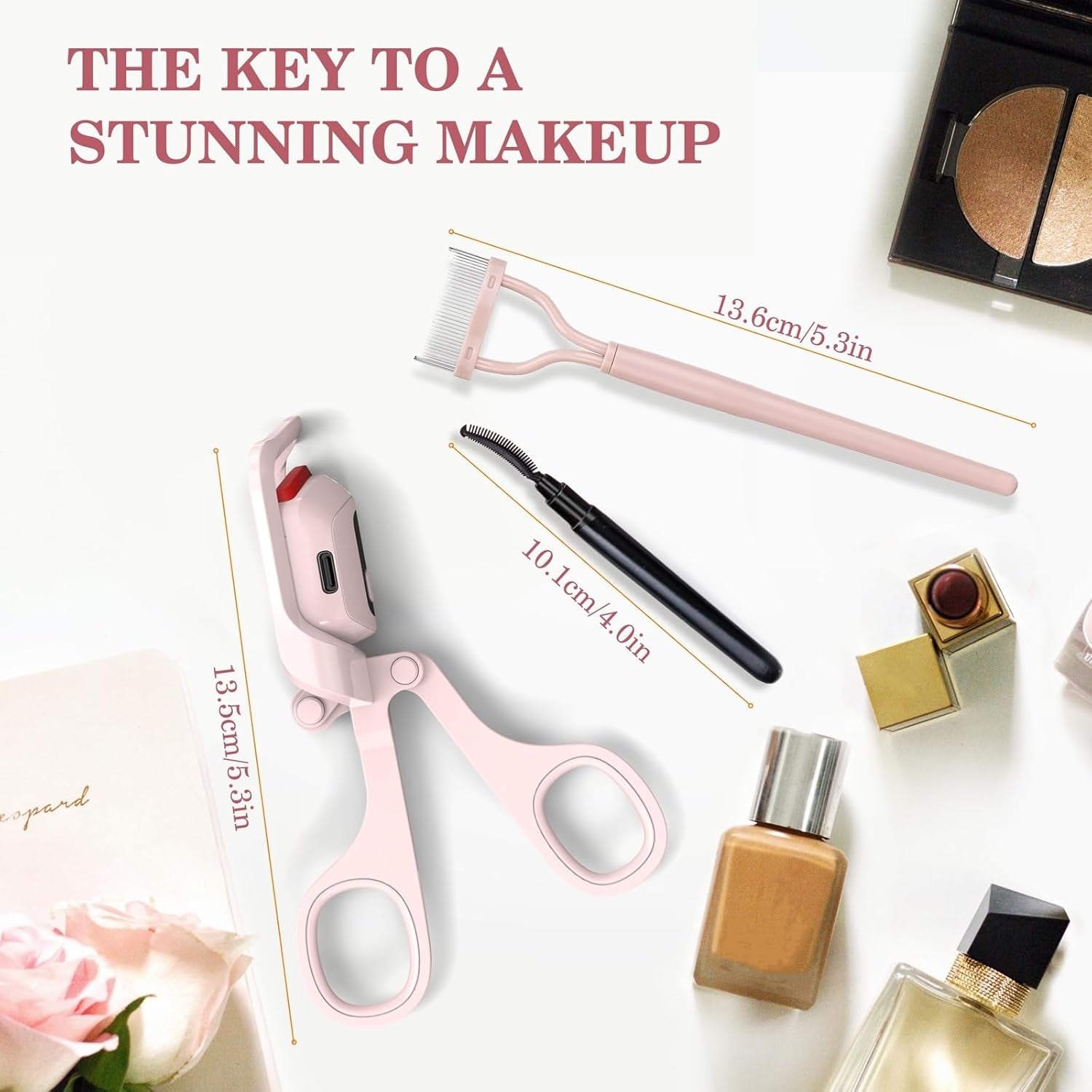 Heated Eyelash Curler with Temperature Display, Rechargeable Electric Curler Featuring 3 Heating Modes and Included Separator Tool and Brush for Effortlessly Beautiful Lashes (Pink)