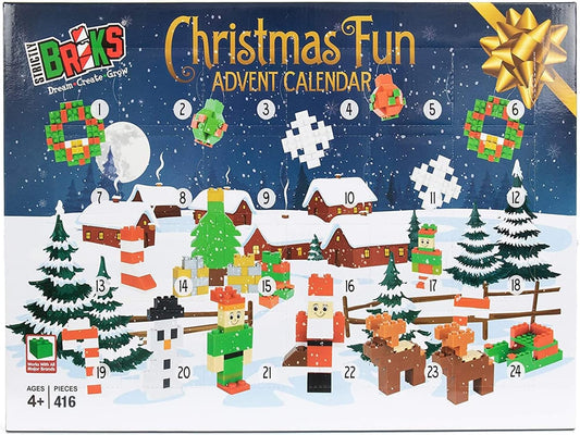 Advent Calendar Building Block Set for Kids and Toddlers, Compatible with Lego and Major Brick Brands, Christmas-Themed Countdown Toy, 416 Pieces