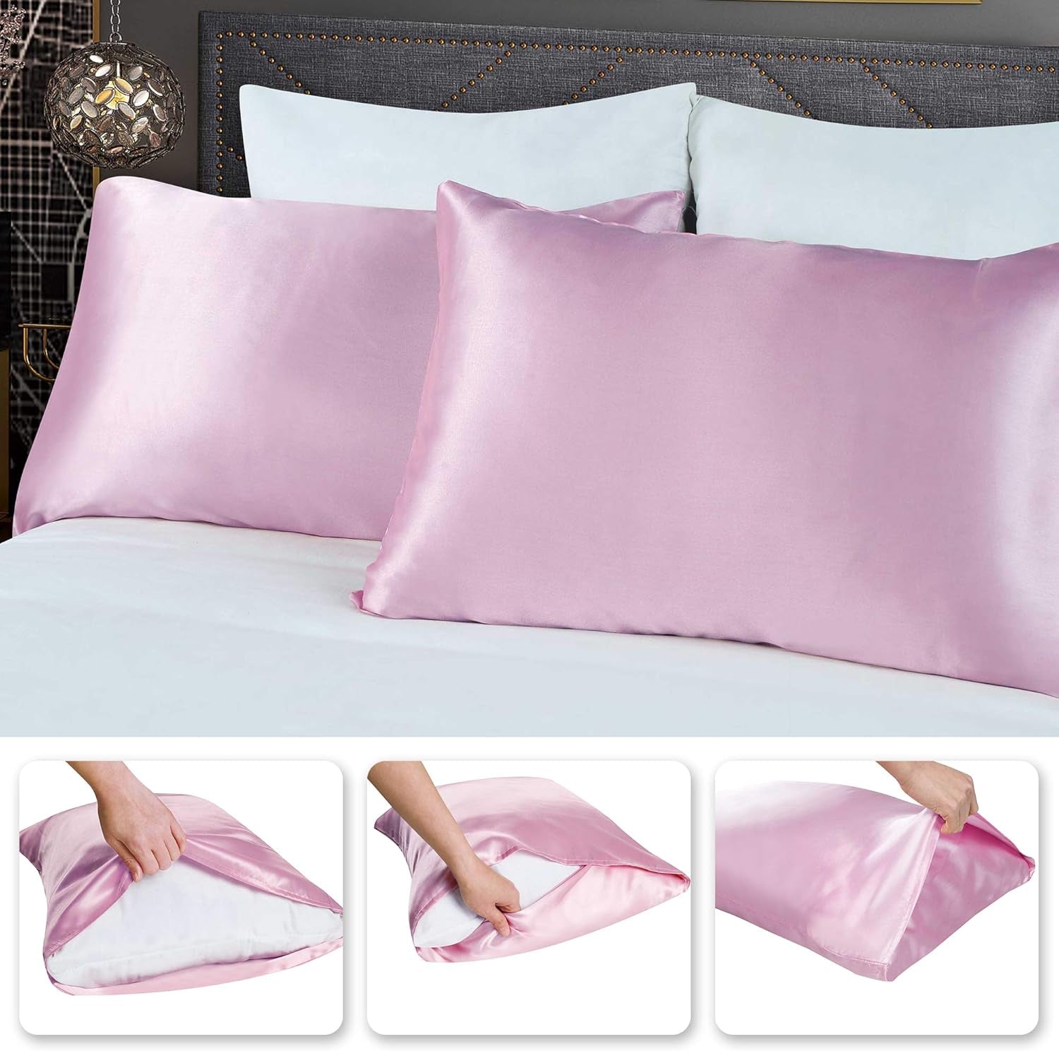 Satin Pillowcase Set for Hair and Skin Care – Cooling, Hypoallergenic, Anti-Frizz, and Wrinkle-Free – Soft and Luxurious Pillowcases with Envelope Closure – King Size 20x36, 2-Pack, Gift-Ready