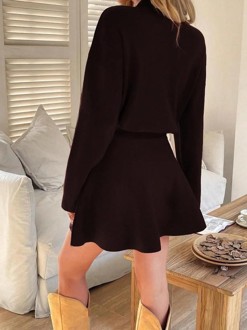 Women's Elegant Autumn Winter Commuter Dress, Waist Cinched Short Skirt, Stylish Ladies' Clothing 