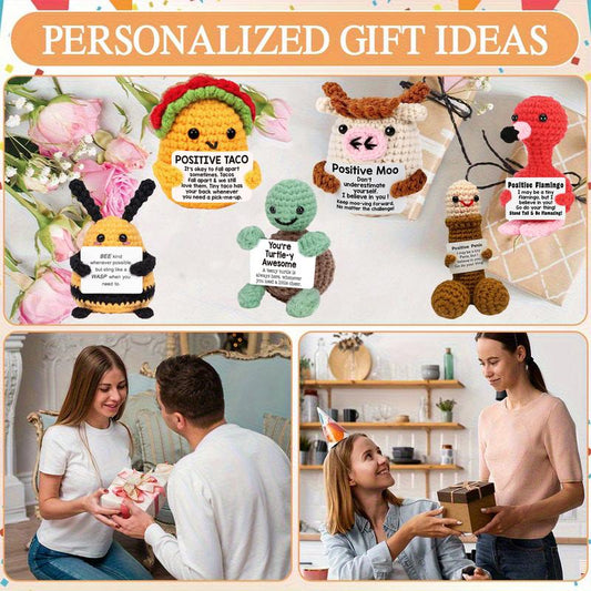 Emotional Support Positive Energy Handmade Creative Crochet Crafts  & Cute, Funny, Playful  Pieces that is a good Birthday Gifts, Party Decorations with Positive Uplifting Messages - Artificial