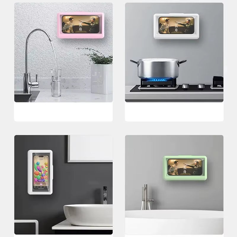 Waterproof Phone Holder - Suction Cup Shower Mount for Bathroom/Wall, Touch Screen Access & Steam-Proof Seal, Holds as the same size as Max 6.7" Phones