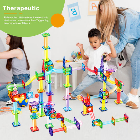 Picasso Marble Run Magnetic Tiles for Kids – 200PCS, STEM, Educational, Construction Building Blocks, Race Track Toy Set
