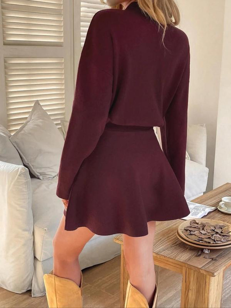 Women's Elegant Autumn Winter Commuter Dress, Waist Cinched Short Skirt, Stylish Ladies' Clothing 