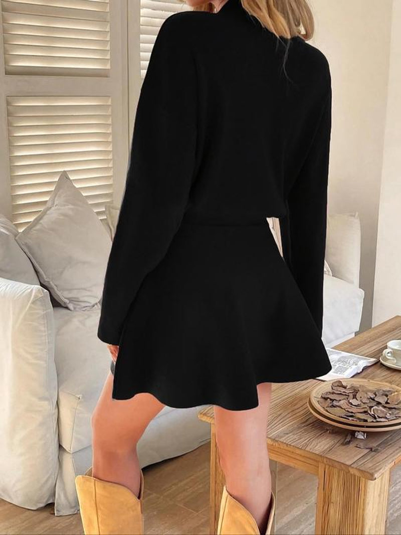Women's Elegant Autumn Winter Commuter Dress, Waist Cinched Short Skirt, Stylish Ladies' Clothing 