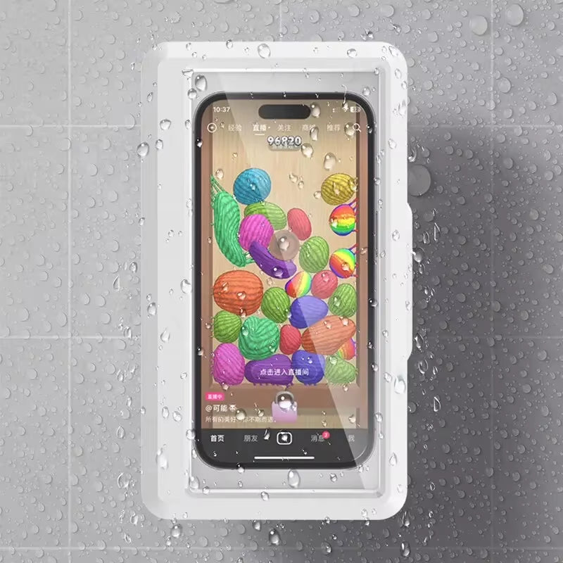 Waterproof Phone Holder - Suction Cup Shower Mount for Bathroom/Wall, Touch Screen Access & Steam-Proof Seal, Holds as the same size as Max 6.7" Phones