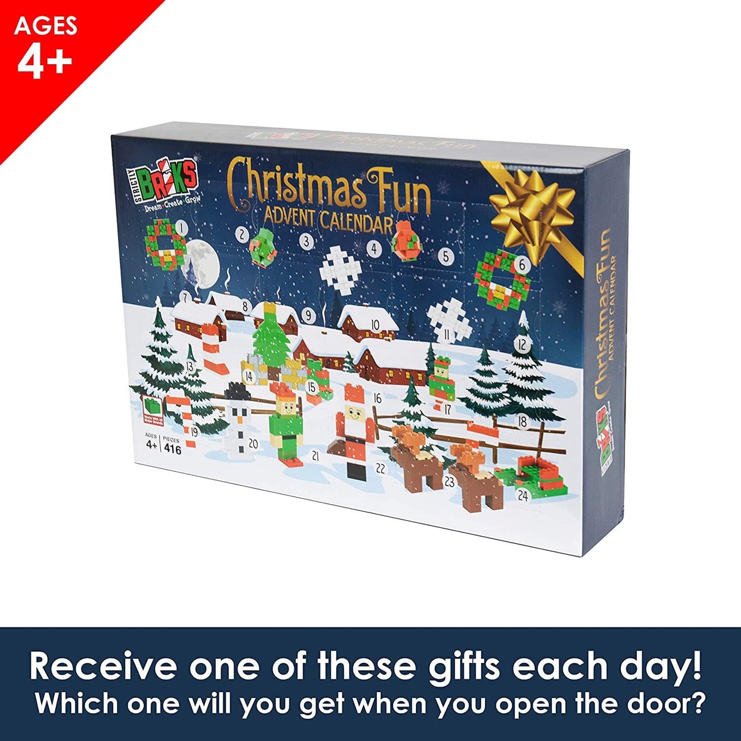 Advent Calendar Building Block Set for Kids and Toddlers, Compatible with Lego and Major Brick Brands, Christmas-Themed Countdown Toy, 416 Pieces