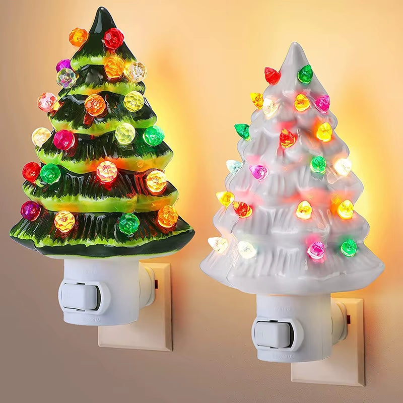 Resinous Christmas Tree Night Light in Two Colours, Ceramic Christmas Bedside Lamp, Mini Christmas Tree Bedside Lamp (Shipment: is within 15 business days)