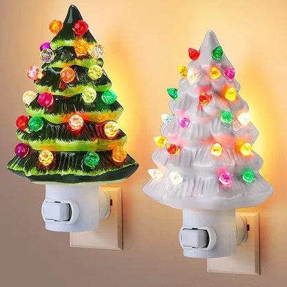 Resinous Christmas Tree Night Light in Two Colours, Ceramic Christmas Bedside Lamp, Mini Christmas Tree Bedside Lamp (Shipment: is within 15 business days)