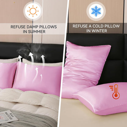Satin Pillowcase Set for Hair and Skin Care – Cooling, Hypoallergenic, Anti-Frizz, and Wrinkle-Free – Soft and Luxurious Pillowcases with Envelope Closure – King Size 20x36, 2-Pack, Gift-Ready