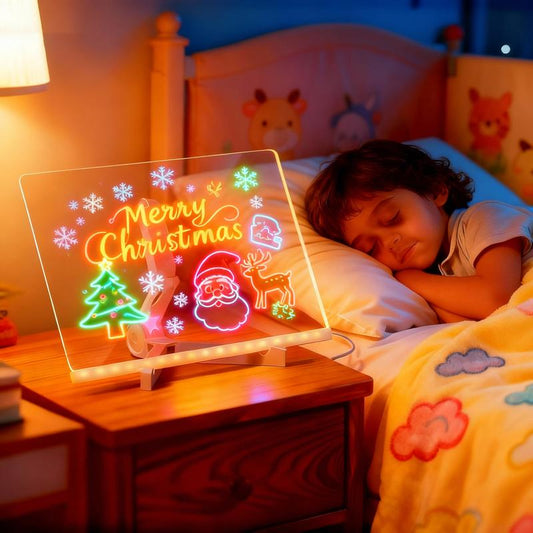 LED Message Board, Acrylic Dry Erase Light-Up Board with Stand Markers, Cleaning Cloths for tracing paper, erasable, reusable, Kids Learning Gift for Birthday Halloween Christmas Decorative Neon Sign