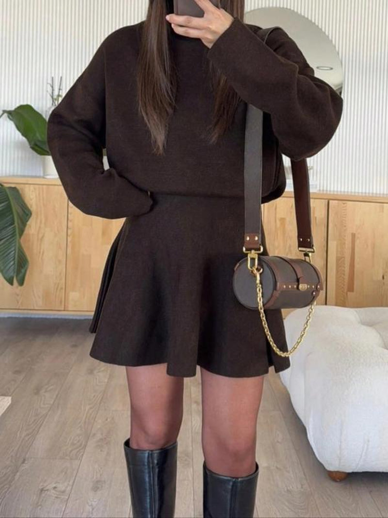 Women's Elegant Autumn Winter Commuter Dress, Waist Cinched Short Skirt, Stylish Ladies' Clothing 