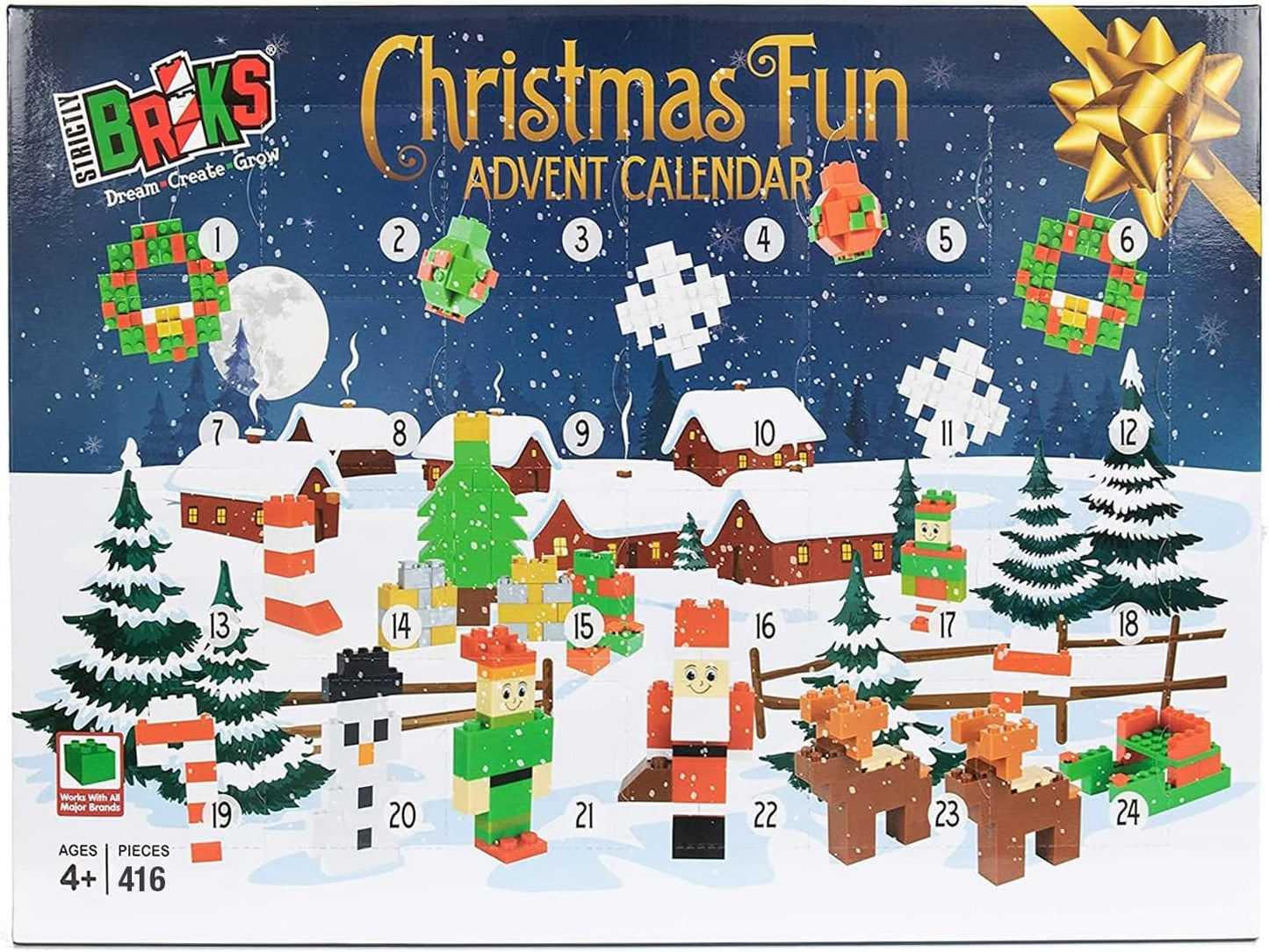 Advent Calendar Building Block Set for Kids and Toddlers, Compatible with Lego and Major Brick Brands, Christmas-Themed Countdown Toy, 416 Pieces